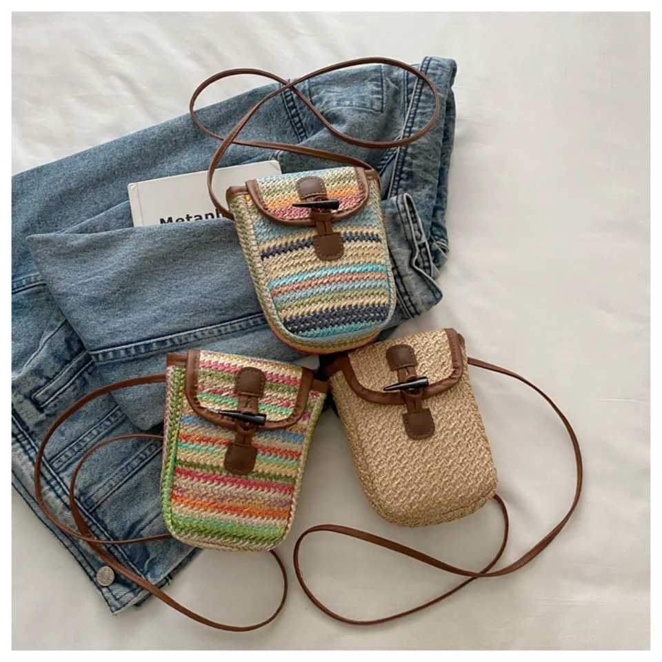 Small Straw Crossbody Bags Cell Phone Purses For Women Summer Beach Handmade Woven Shoulder Bag Vacation Card Holder Bag Wallet W250524