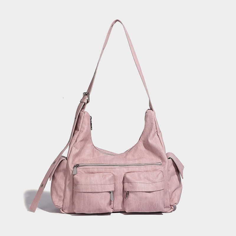 Korean Style Trendy Large Capacity Handbag Motorcycle Multi-Pocket Design Fashionable Single Shoulder Underarm Work Tote Bag