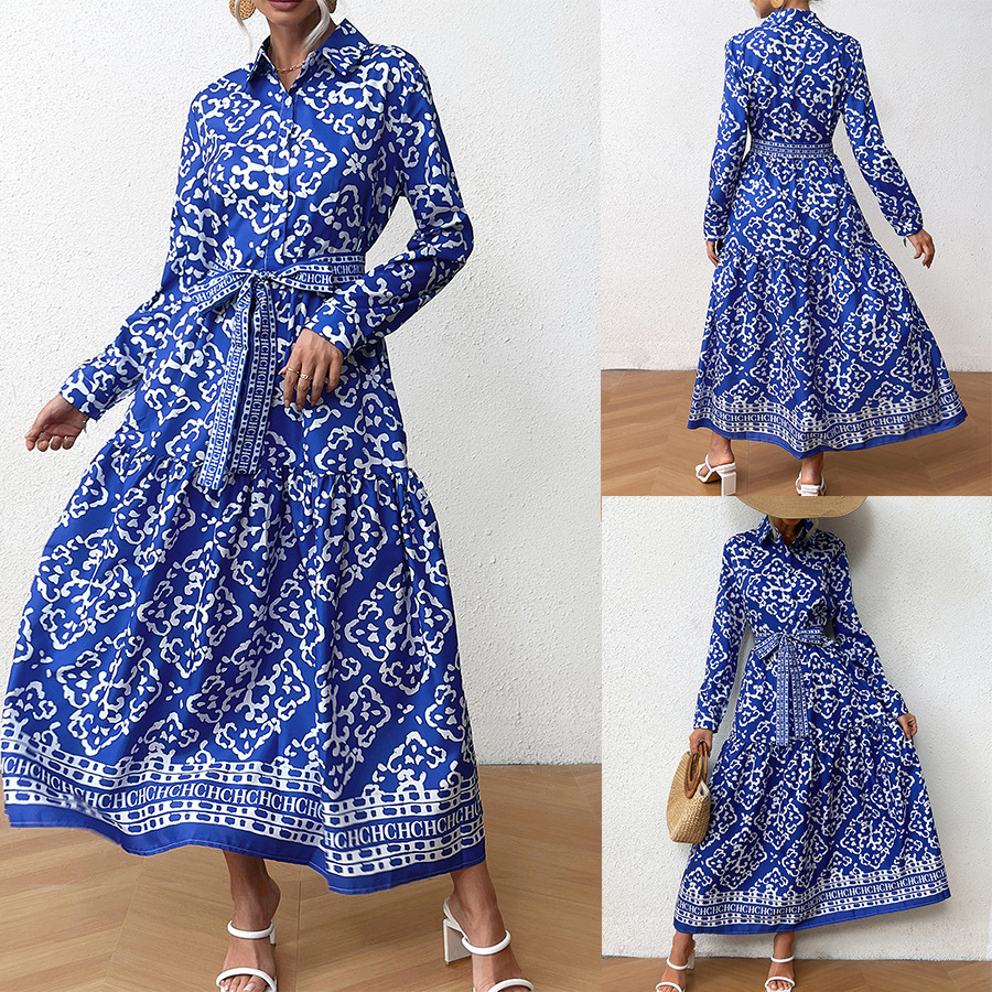 Womens dress with a niche design style lace up temperament elegant long skirt