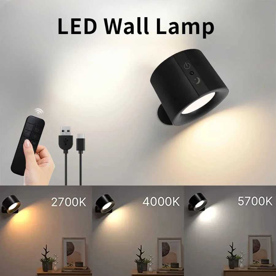 Magnetic LED Wall Lamp USB Recharge 360 Rotatable Wall Light Touch Control Remote 3 Color Modes Wireless Reading Night LightXJ250526