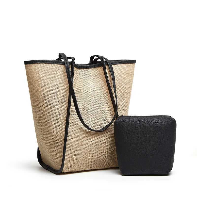bag set 2024 new rural wind woven bag retro casual portable straw bag seaside beach holiday handbag tote shoulder bag W250524