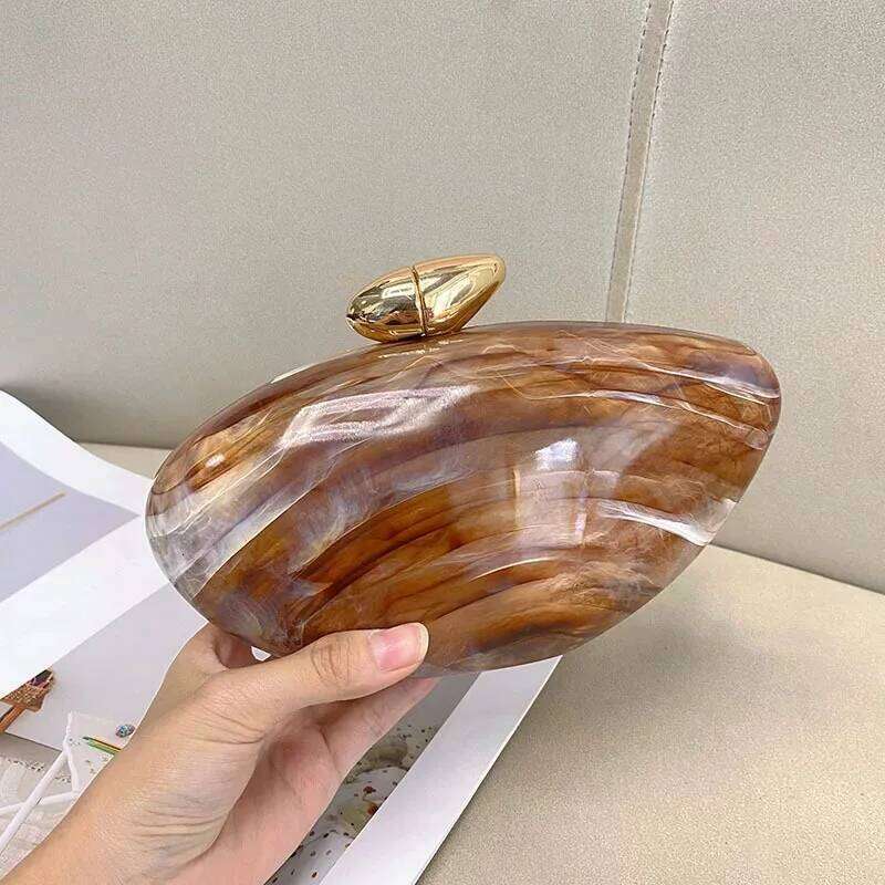 brown 2025 New stone-textured imitation Irregular Women Handbag Fashion Evening Bag Wedding Party Clutch Shoulder bag