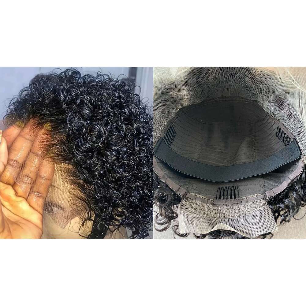 Meggit Pixie Cut T99J/1B/T350 13X4 Lace Spring Curl Short Bob Human Hair for Women Natural Black Color Wig