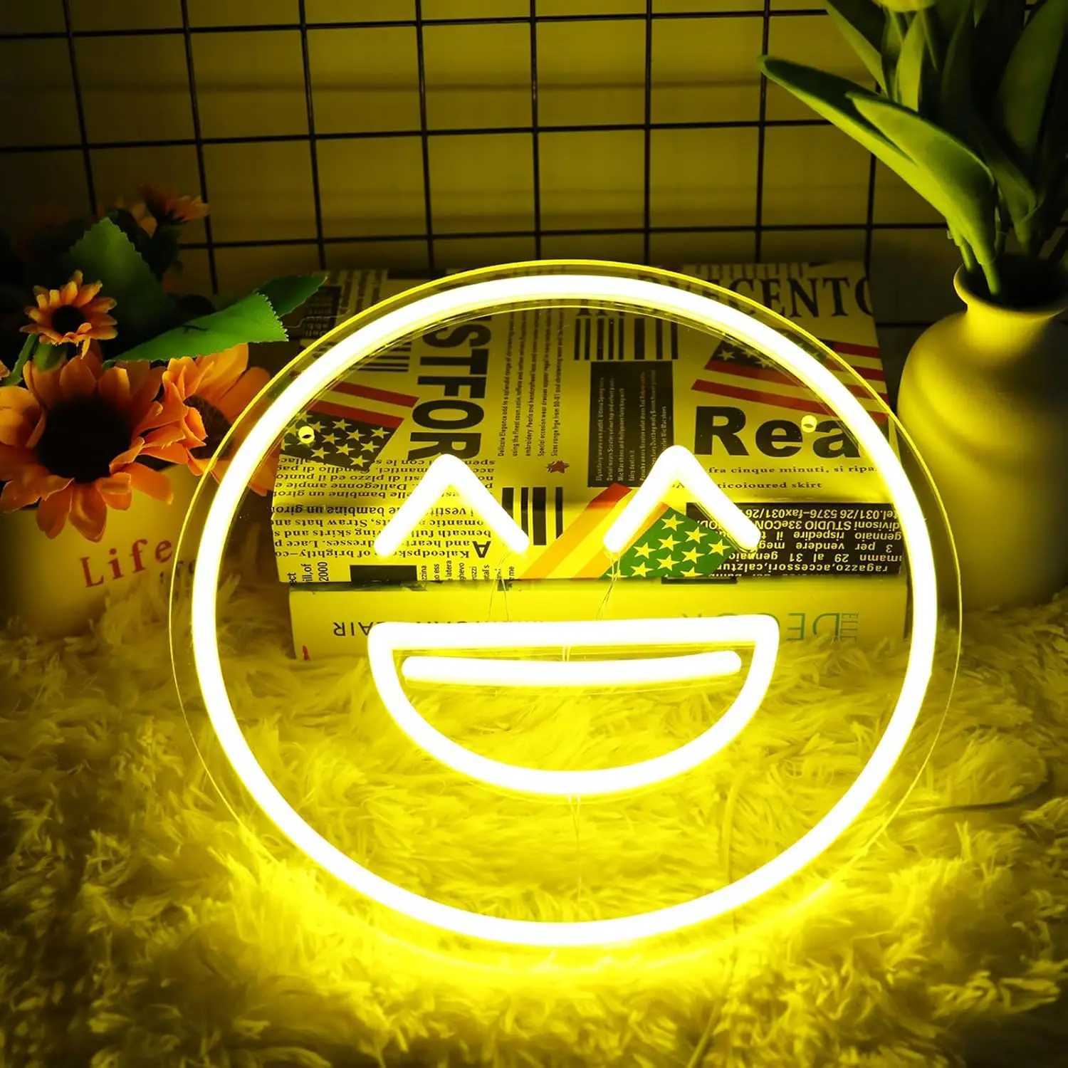 Smiley Face Neon Sign Smile Face LED Light Up Sign for Home Kids Room Office Wedding Birthday Party Decor for Christmas Gift W250526
