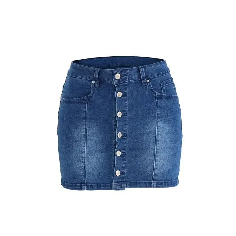 Fashion Singlebreasted Splice Wrap Hip Skirt Women High Waist Slim Fit Denim Halfbody Dress Female Office Casual Wear 250516Z