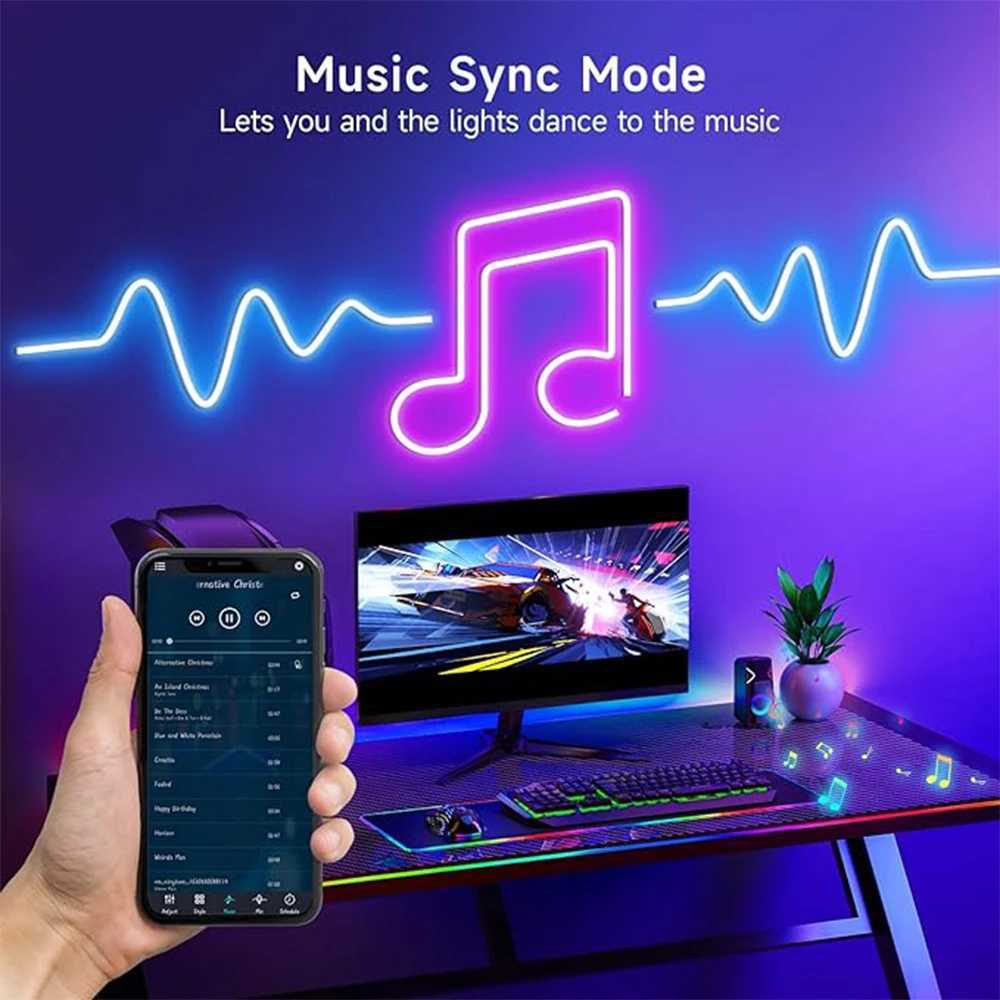 5M Silicone Neon LED Strip 24V Bluetooth RGB Music Sync IP67 Waterproof 72LEDs/M Rope Light for Home Party Decor W250526