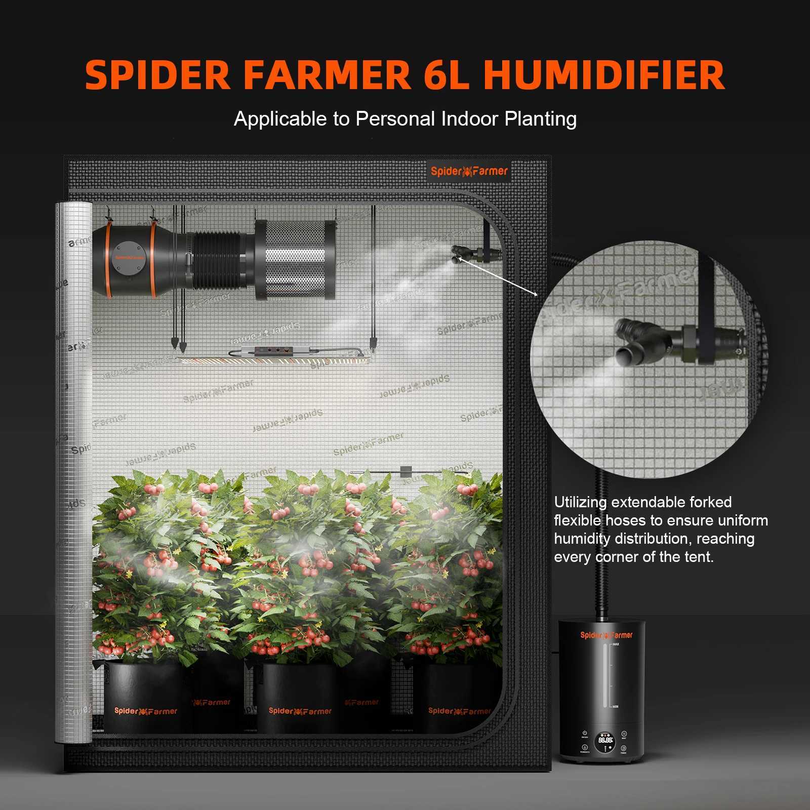 Spider Farmer 6L Air Humidifier Cool Mist Diffuser Top Fill Ultrasonic for Plants Tent Home IndoorXJ250526