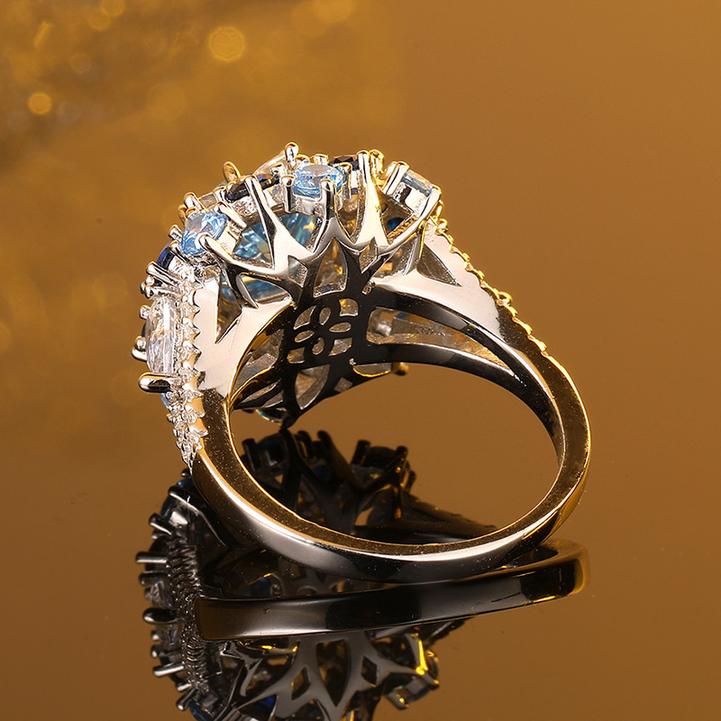 High-End 925 Sterling Silver Blue Synthetic Zirconia Statement Ring for Women, Elegant and Fashionable Jewelry, Perfect for Special Occasions