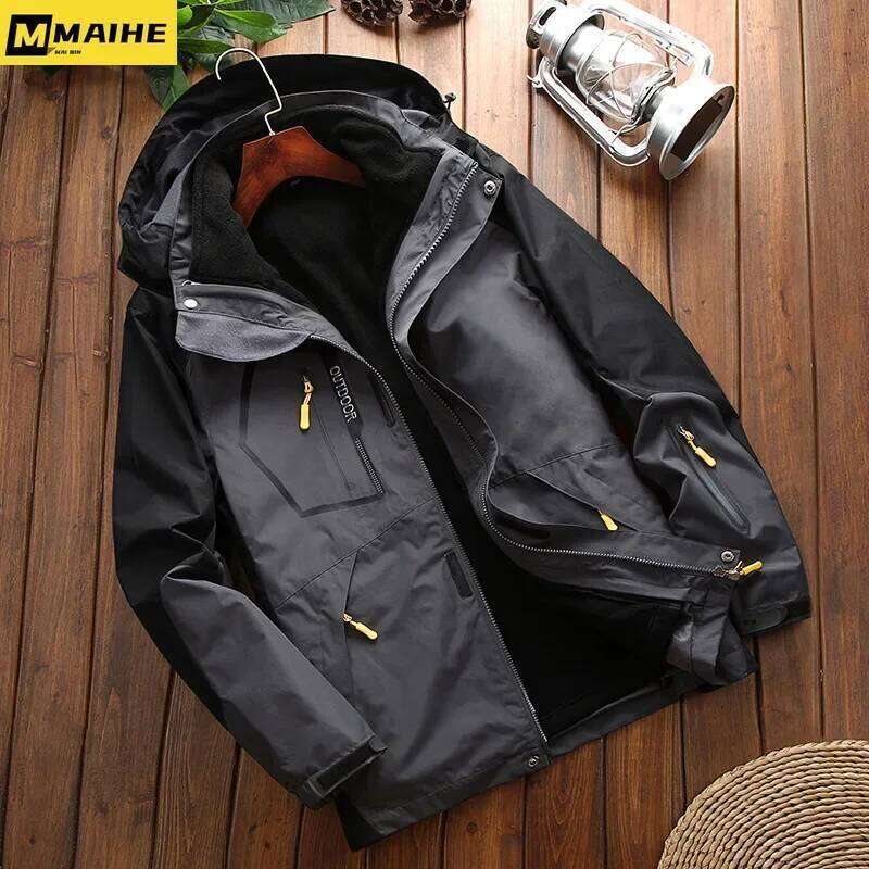 Winter 2 In 1 Warm Sportwear Ski Camping Coat Softshell Waterproof Outdoor Jacket Men Windbreaker Climbing Hiking Coats