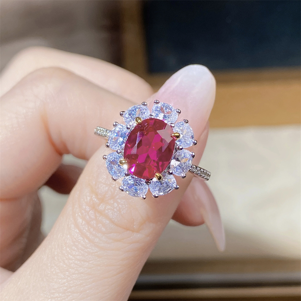 Paraiaba S925 sterling silver sunflower series high carbon diamond luxury full-diamond ring hot-sell elegant fashionable live streaming cross-border 3