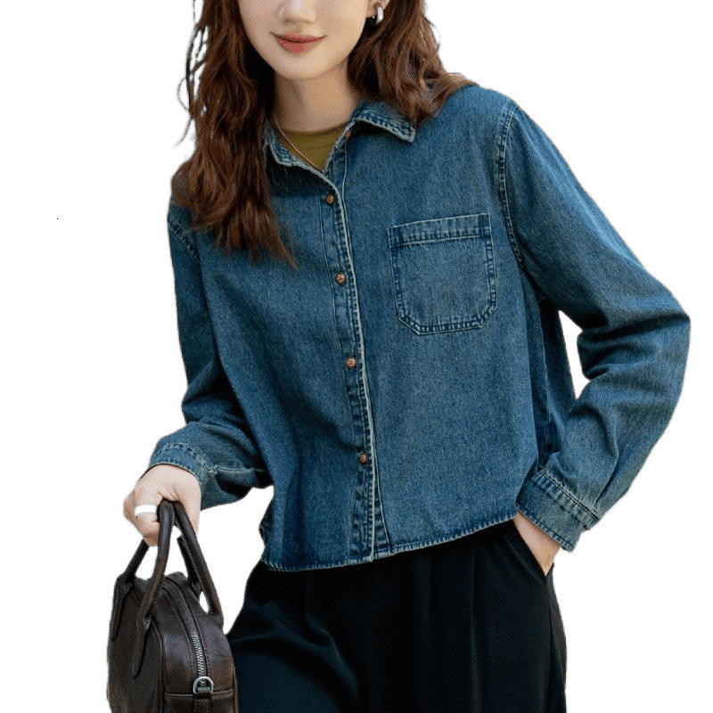 Small fresh internet famous denim jacket for women in spring and autumn, 2025 short style, outerwear shirt, small height, high waist, slimming top