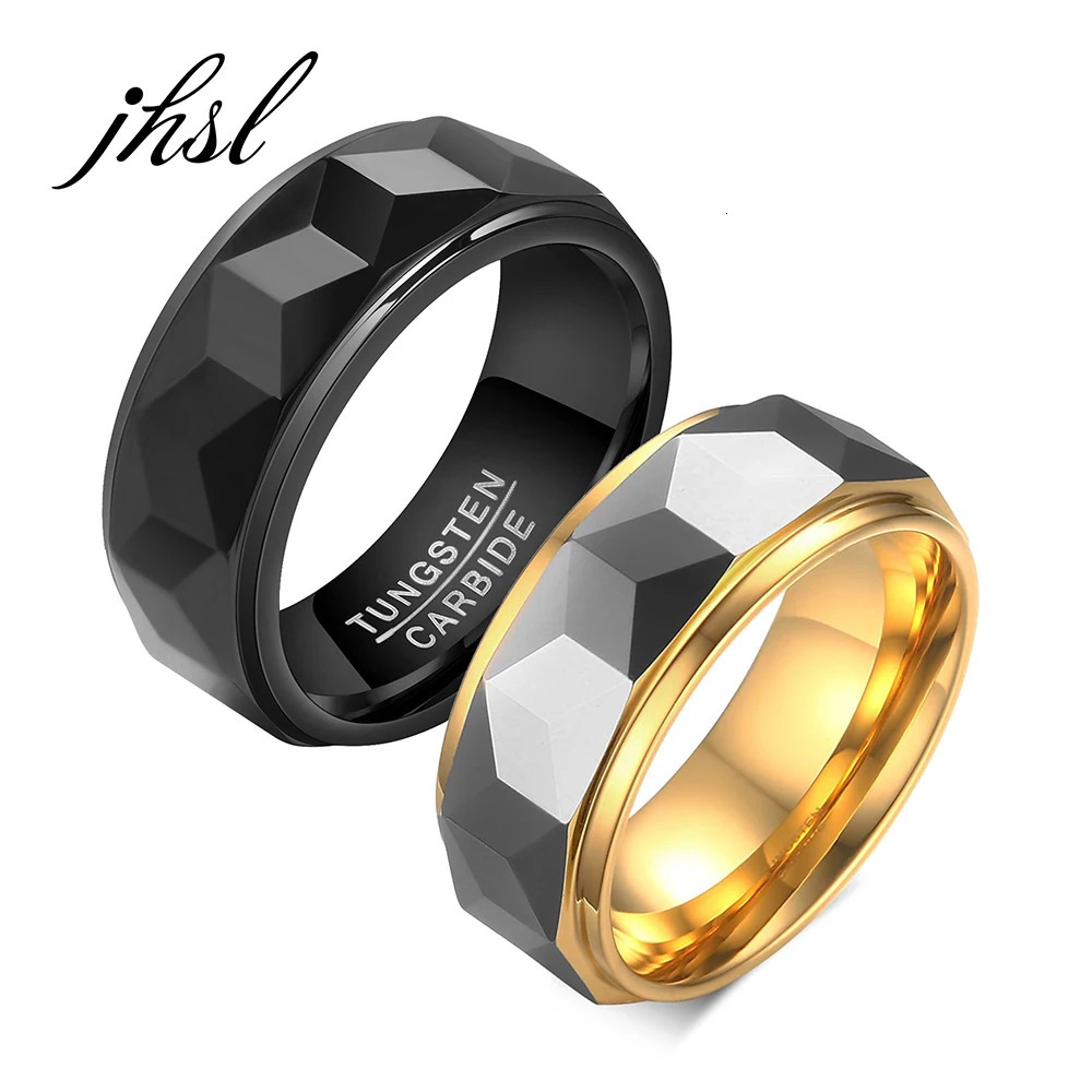 JHSL Men Statement Tungsten Rings Black Gold Color High Quality Fashion Male Jewelry Christmas Gift Size 7 8 9 10 11 12 250519