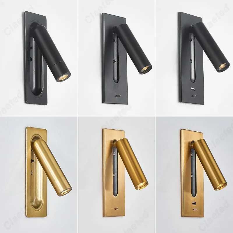 Simple LED Embedded with Switch Wall Light 3W Warm Light Spotlight Reading Light USB Charging Port Indoor Bedroom Bedside LampXJ250526