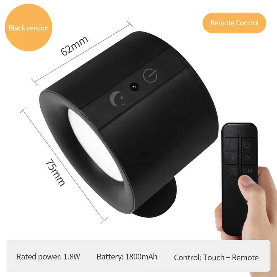 Cordless LED Wall Lamp Rechargeable Night Light with Remote Control Double-Sided Lighting Rotatable Dimmable Bedroom Table LampXJ250526