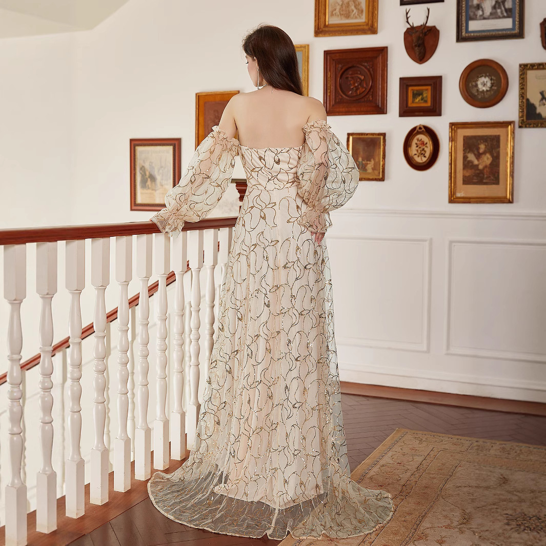 2025 new gold heavy industry sequin luxury evening dress sexy socialite aura queen long dress dinner party