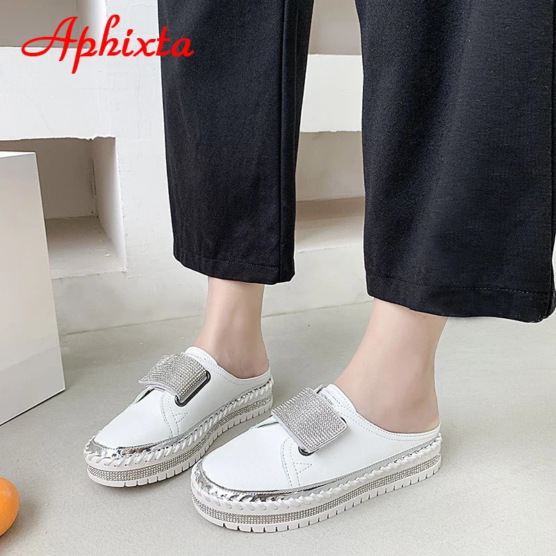 Aphixta y Crystals Half Slippers Women Leather Womens Shoes Outside Fashion Platform For Women 250526BJ - view 6