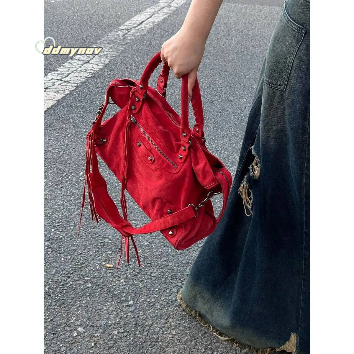 Women Canvas 2024 New Fashion Red High-Capacity Shoulder Pures and Bags Crossbody Girls Bag ddmynov