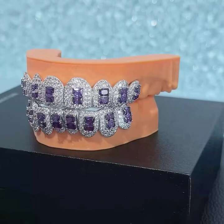 Custom Made Dental Grills Iced Out 925 Sterling Silver Jewelry Zigzag Setting Multi Color Vvs Moissanite Diamonds Teeth Grillz
