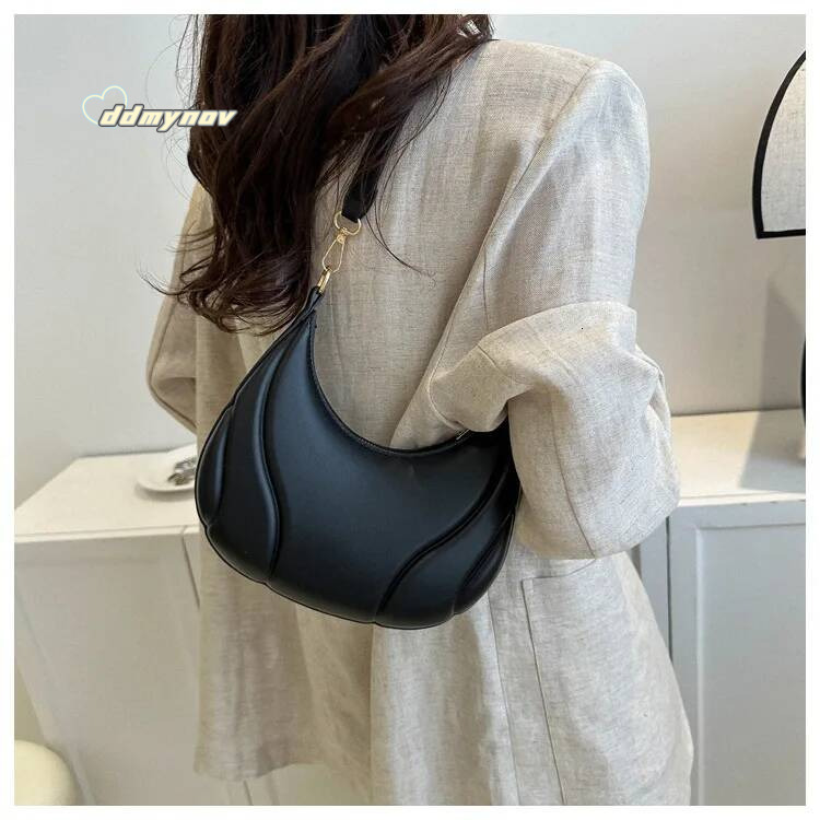 Retro Solid Color Shoulder PU Leather Handbags for Women Simple Ladies Underarm Designer Hobos Saddle Crescent Chic Bag ddmynov