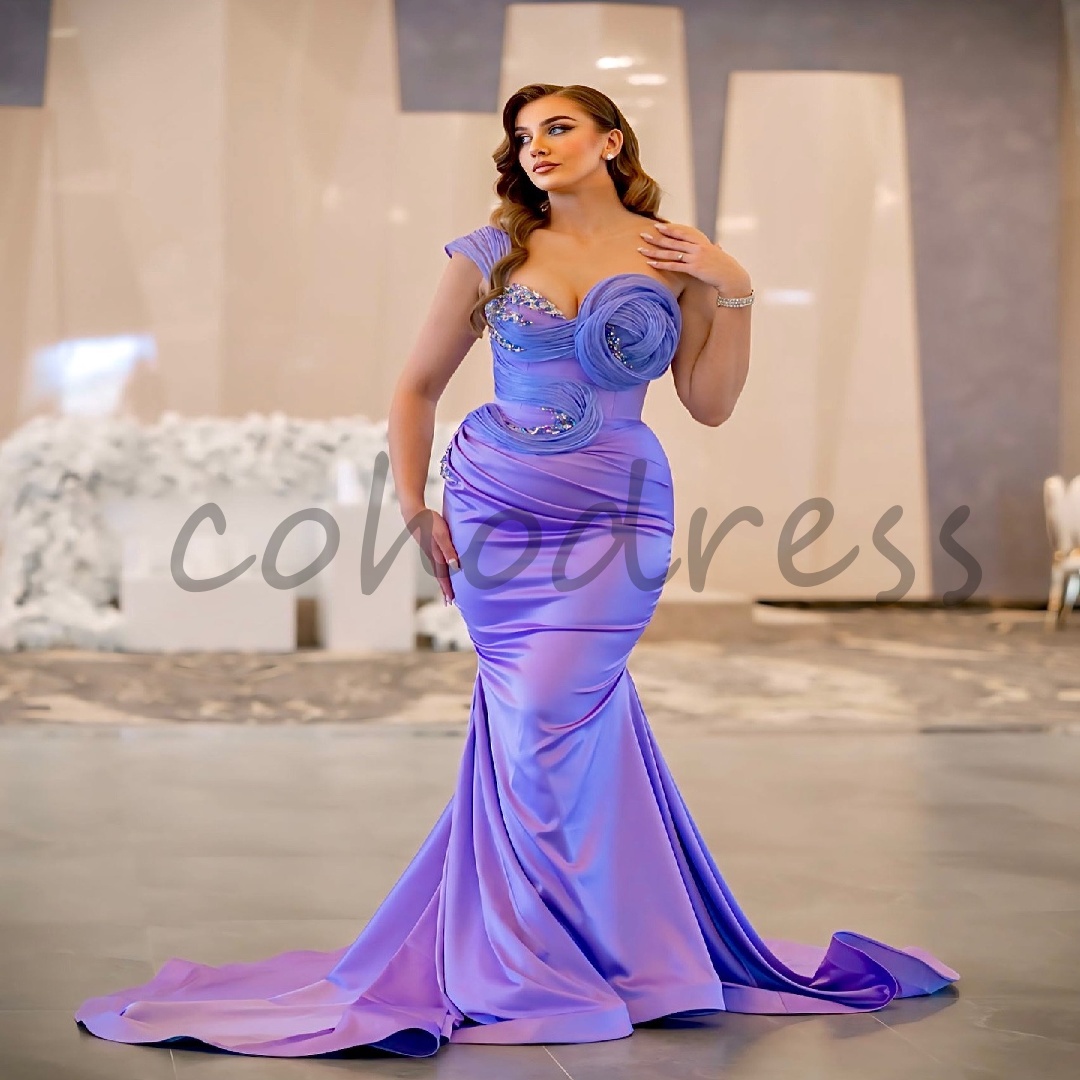 Elegant Plus Size Purple Prom Dress With Beaded Sweetheart Mermaid Evening Dress 2025 Satin Formal Occasion Ceremony Vestio De Fiesta Custom Party Wea