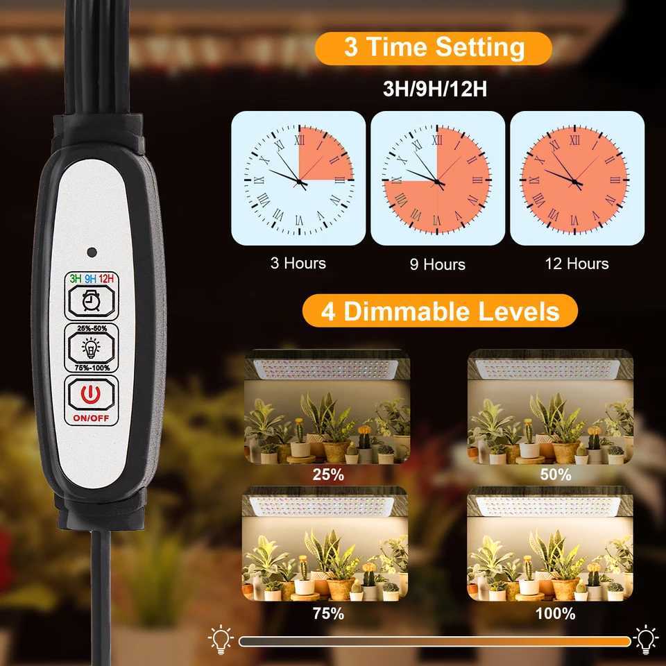 Full Spectrum Plant Grow Lights LED Sunlight Panel Grow Lamp with Timer Dimmable for Indoor Plants Under Cabinet Growing LampsXJ250526