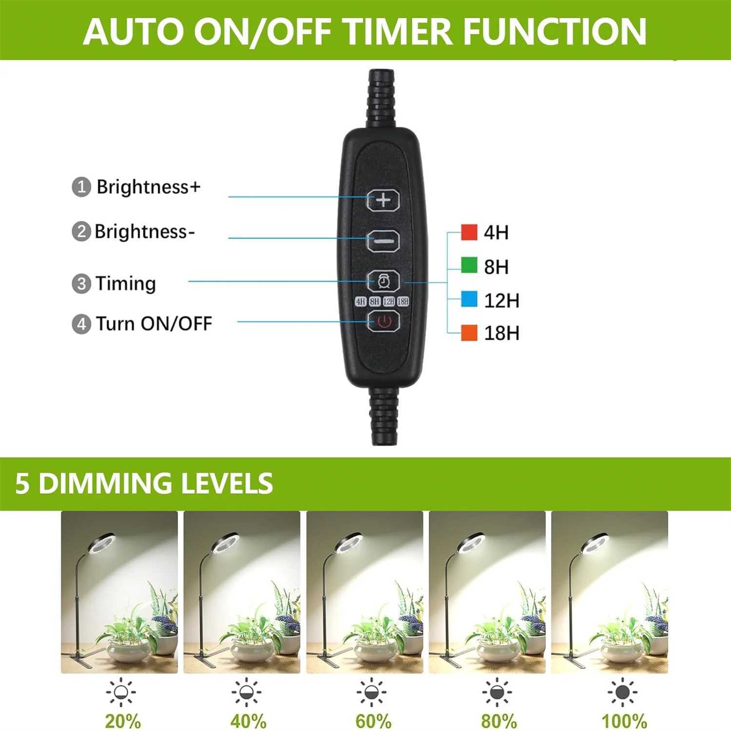 Full Spectrum Plant Growing Lamp USB 5V Home Office Indoor Plants Growth Lighting Adjustable Height Auto Timer 4/8/12/18HoursXJ250526