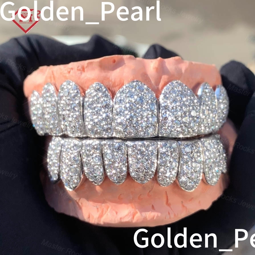 Master Rocks Custom 10k 14k 18k Gold Plated Silver Teeth Grillz Iced Out Moissanite Diamond Grills Teeth Grillz