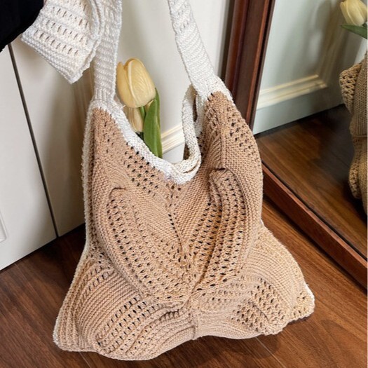 2025 Summer New Large Capacity Single Shoulder Cotton Woven Mesh Tote Beach Vacation Underarm Bag