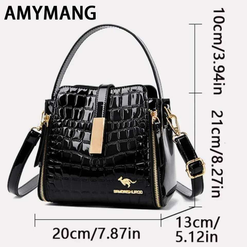 Women Patent Handbag High Quality lnterior Slot Pocket Leather Bucket Female Shoulder Brand Crossbody Bag