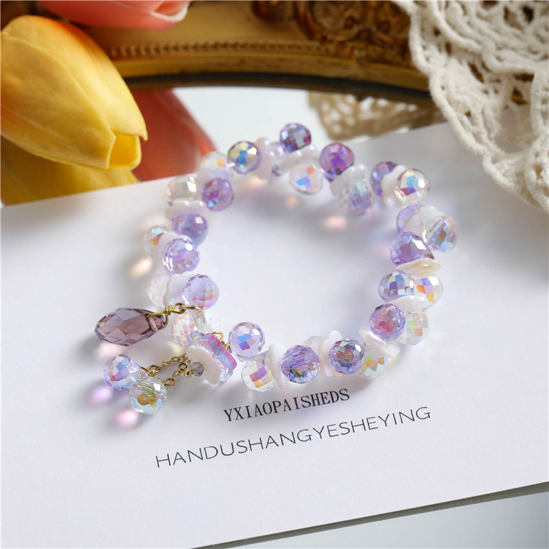 Summer Cool Crystal Bracelet Fashionable Women's Style Copper Accessories Pendant Elastic Adjustable Shell Fresh Handmade