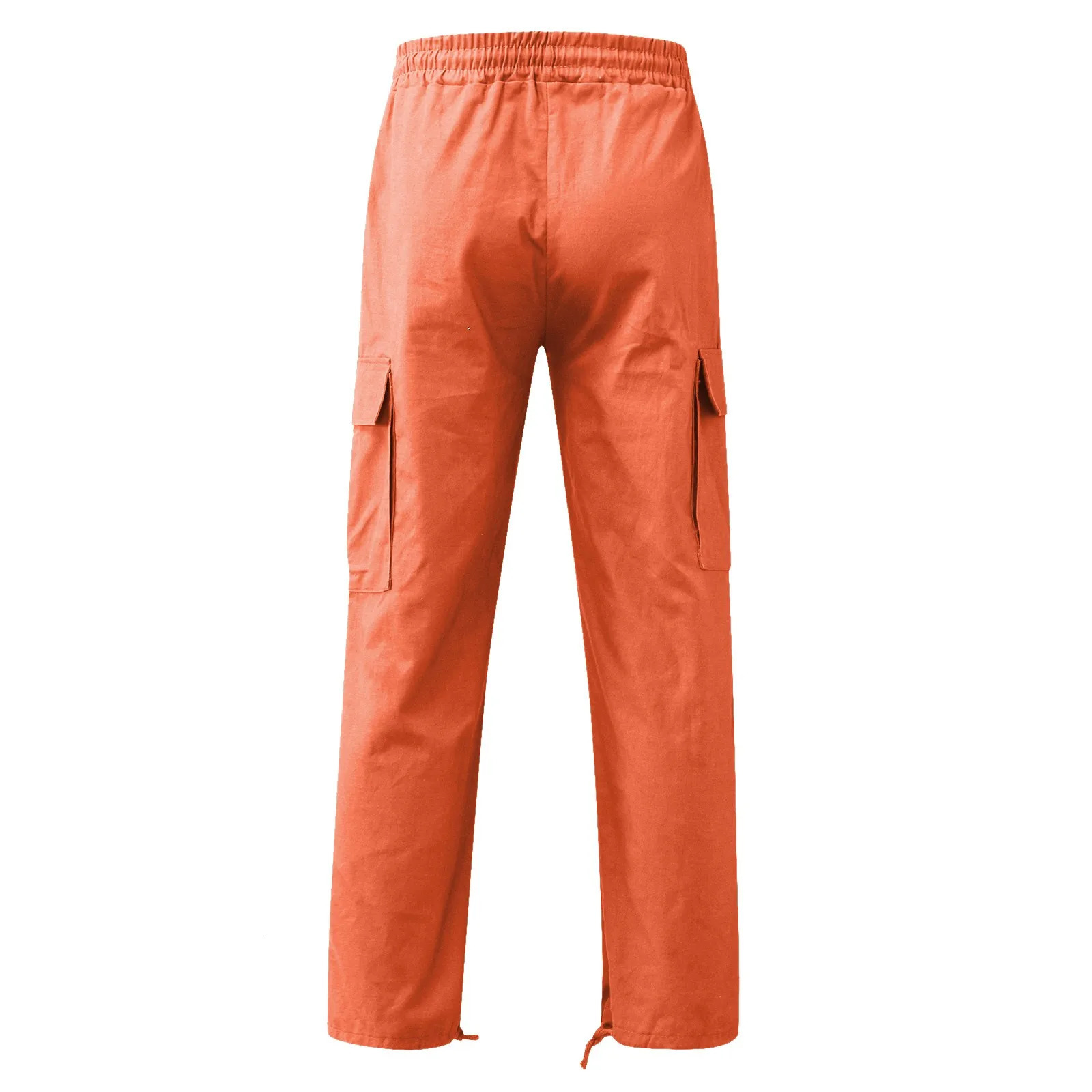 Orange Cargo Pants Men Streetwear Casual High Waist Solid Color Sports Pants Multi Pockets Jogging Hip Hop Cargo Trousers Men 250526