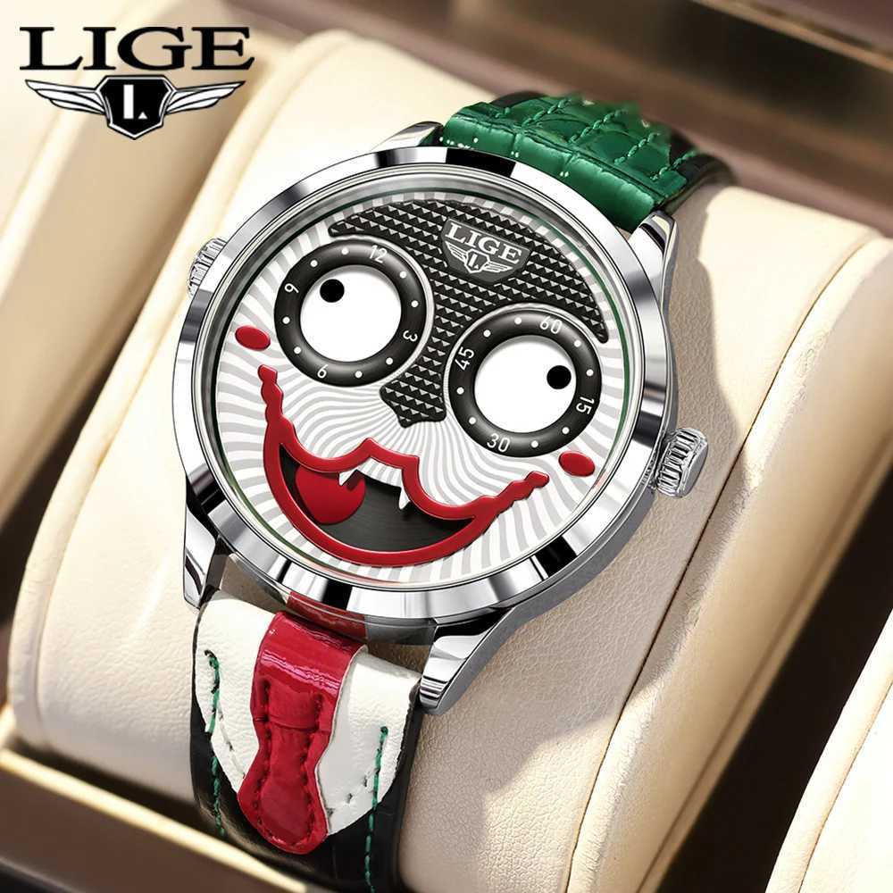 LIGE Cool Joker Watch Men Classic Mens Clown Watches Fashion Leather Strap Waterproof Quartz Wristwatches For Men Reloj Hombre M250526