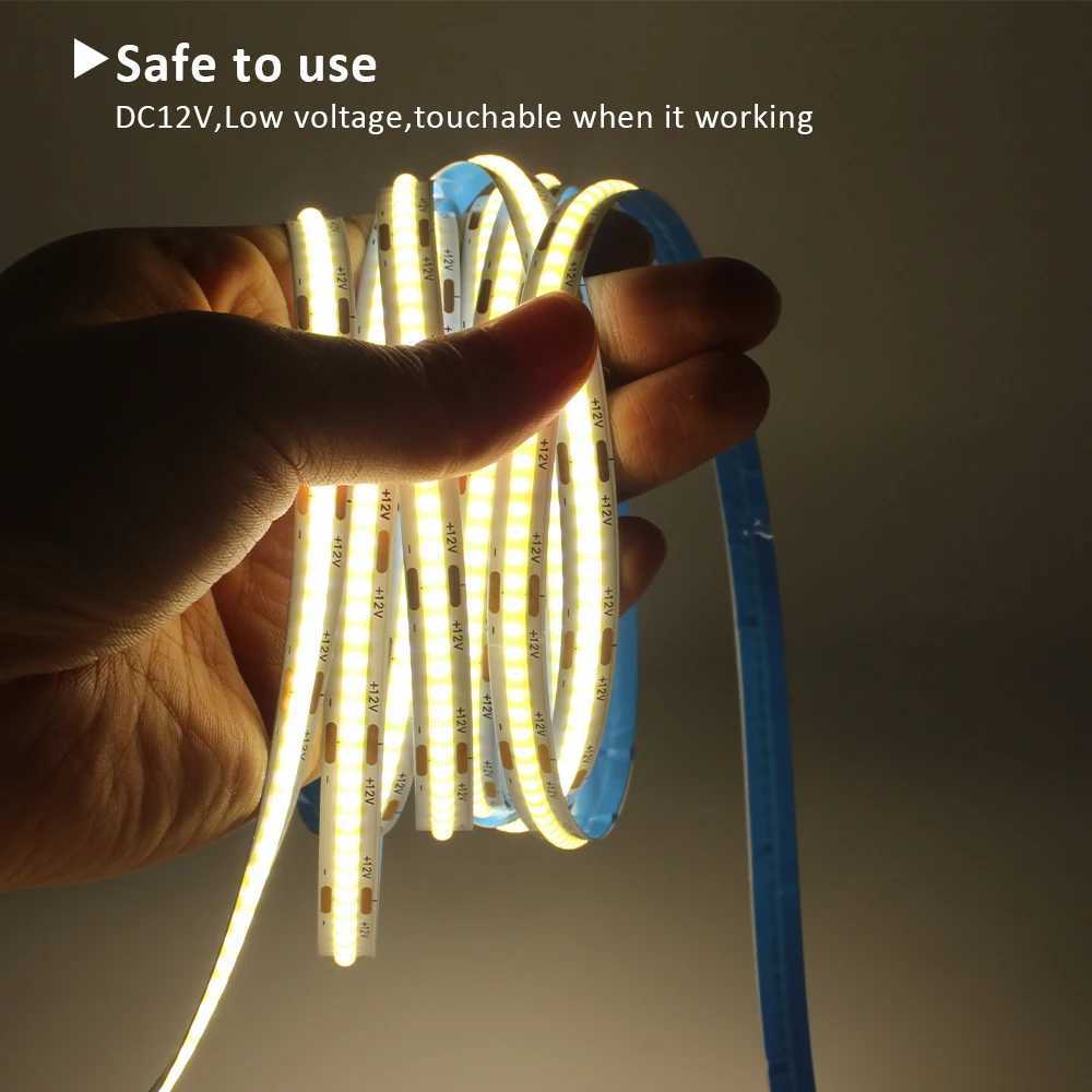 12V COB LED Strip Light 320LEDs/m High Density RA90 Warm Nature Cool White Red Ice Blue Yellow Pink Flexible Ribbon Linear Light W250526