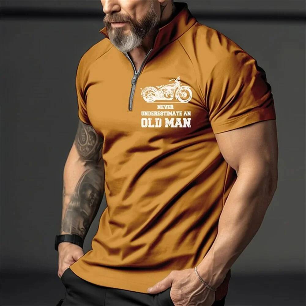 Vintage Short Sleeve Men's Polo Shirts Motocycle 3d Print Lapel Zipper Man Top High Quality Oversized Male Shirt Casual Clothing