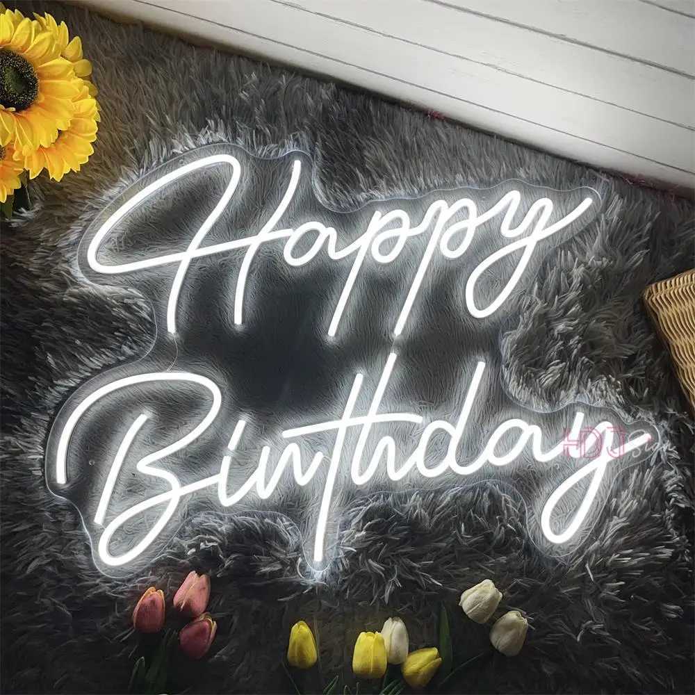 72cm Happy Birthday Neon Sign Party Decor Birthday Gifts Large Size LED Neon Lights Room Bedroom Decor Wall Art Neon LED Signs W250526