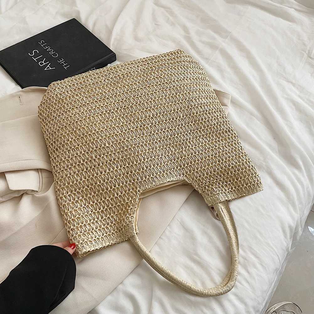 Women Straw Tote Handbag Large Capacity Crochet Beach Handbag Zipper Closure Retro Straw Handbag Ladies Summer Daily Bag W250524