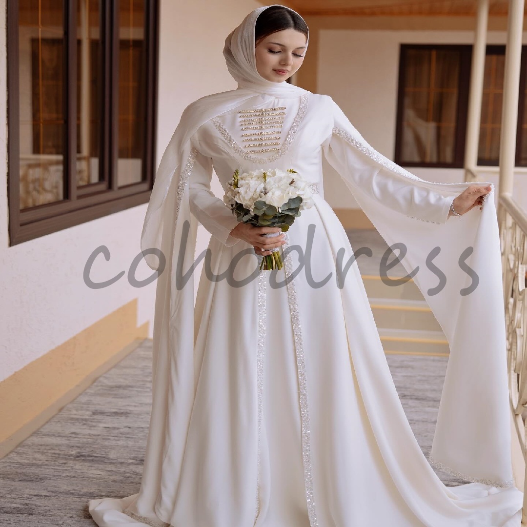 Traditional Circassian Wedding Dress 2025 Muslim Ottoman Long Sleeve Bride Dress Beaded Turkish Moroccan Bridal Gown Cape Sleeves Sequin Vestio De Nov