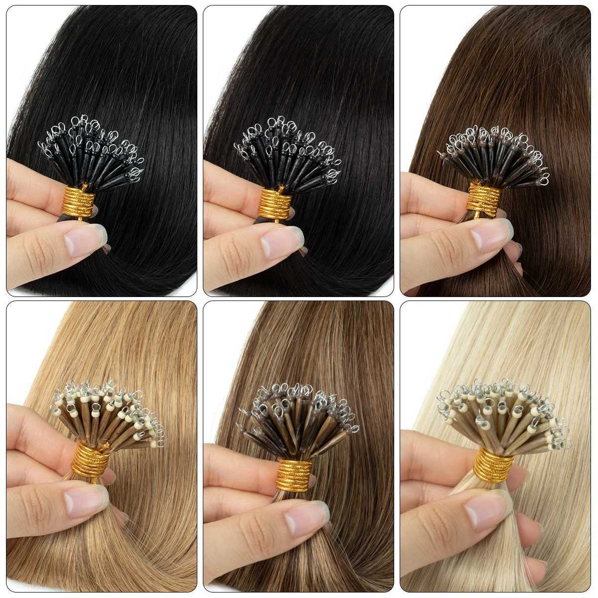 #P18-613 Nano Ring Hair Extensions Human Hair Light Brown Nano Ring Human Hair Extensions Pre Bonded Code Fusion S25526