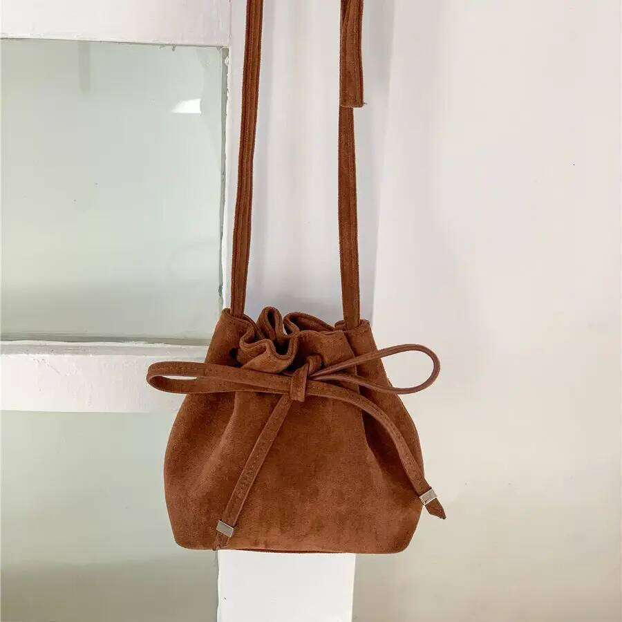 Fashion Faux Suede Bucket High Quality Shoulder Bag Designer Crossbody For Women Pleated Drawstring Bags Handbags Chic