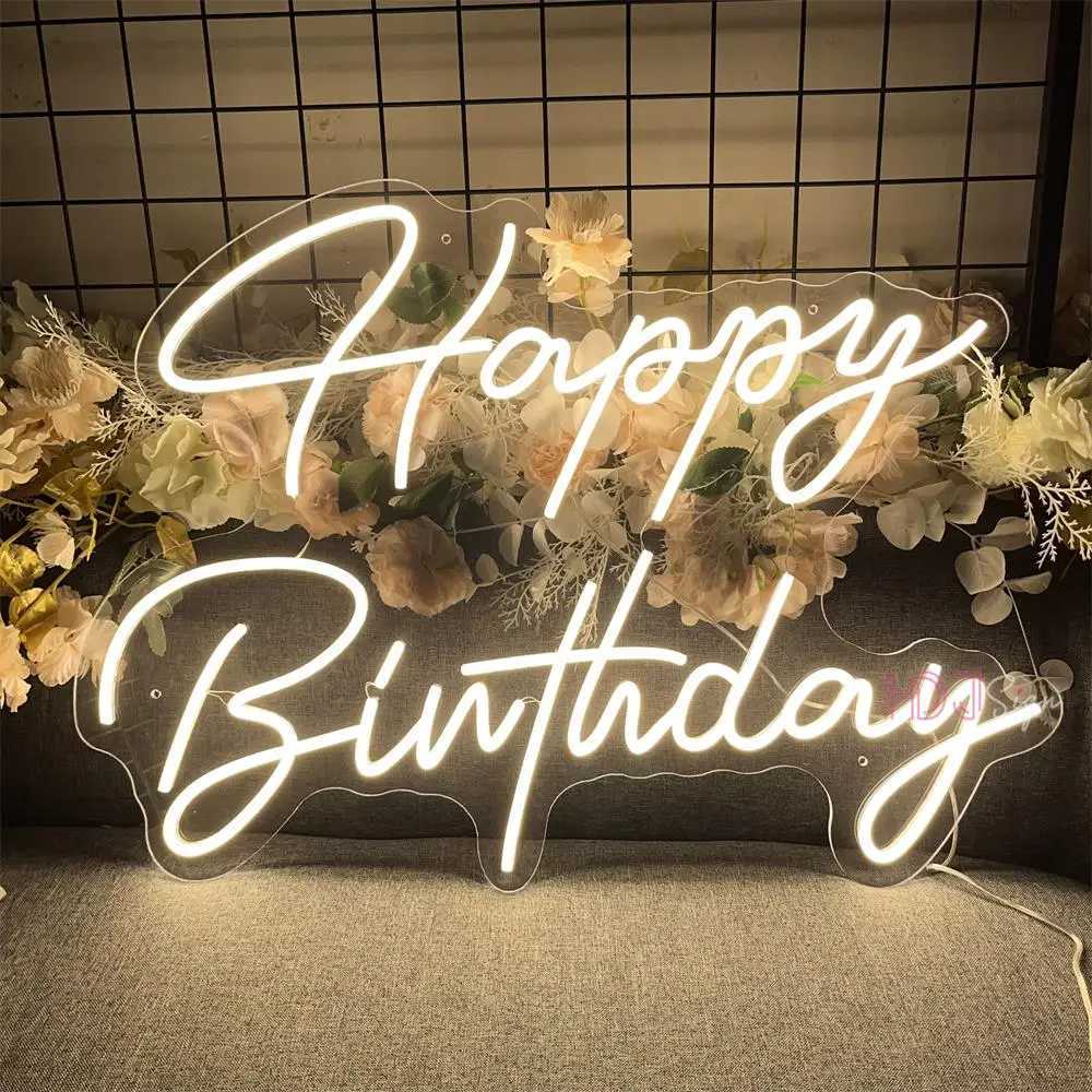 72cm Happy Birthday Neon Sign Party Decor Birthday Gifts Large Size LED Neon Lights Room Bedroom Decor Wall Art Neon LED Signs W250526