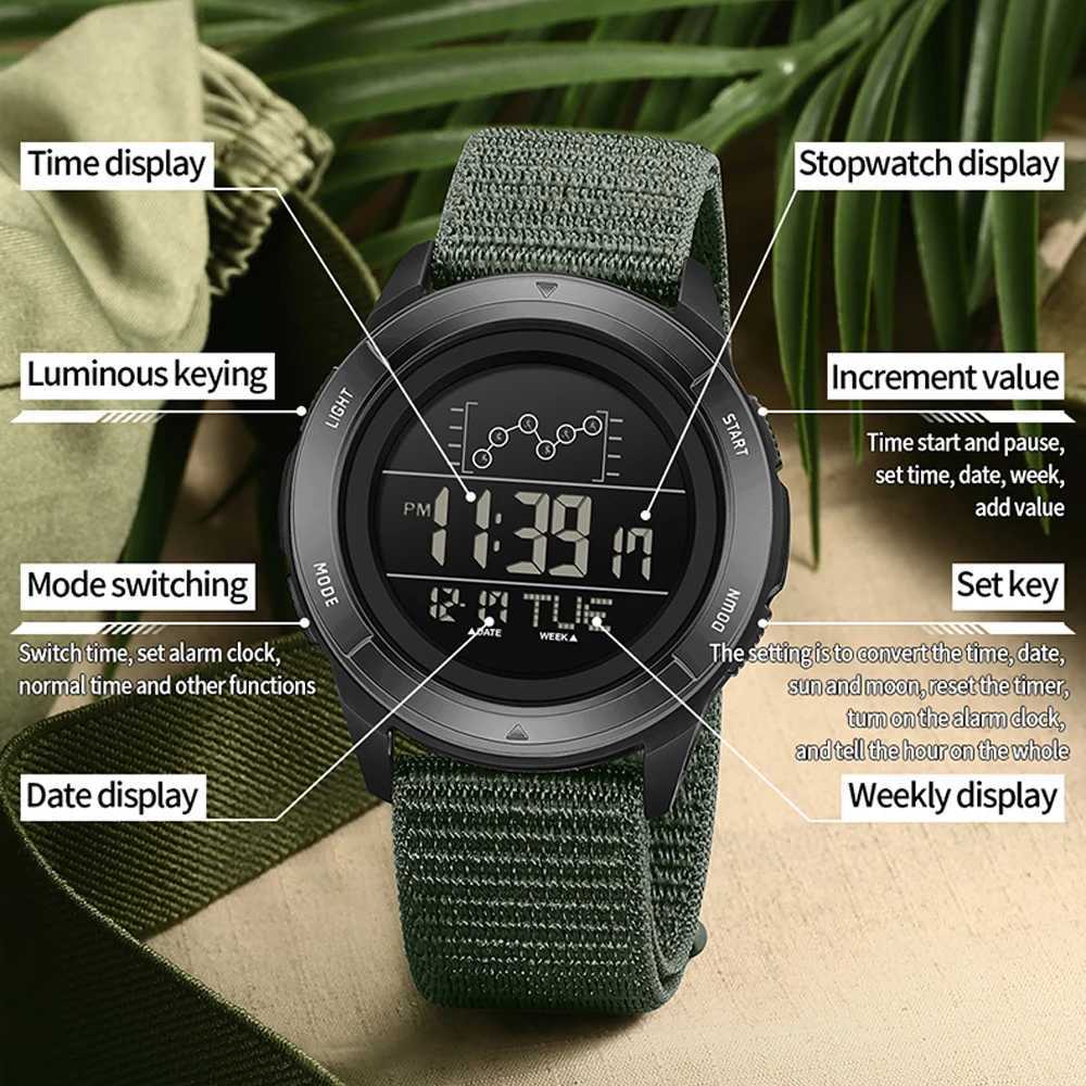 SANDA Electronic Watch Nylon Strap Digital Display Multifunctional Alarm Clock Student Watch Waterproof Military Sports Watch M250526