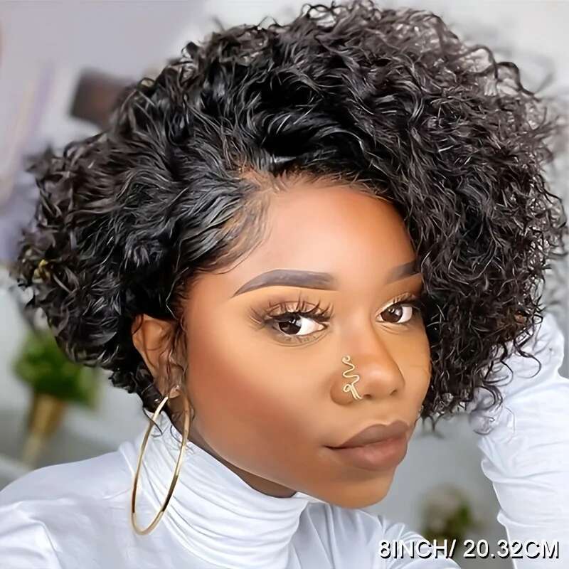 Pixie Cut Brazilian Short Bob Curly Lace Front Wigs Human Hair for Black Woman