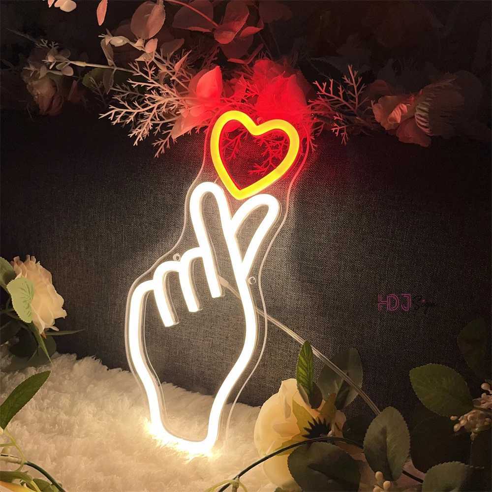Hand Heart Gesture Neon Sign Bedroom Wall Decor Room Wedding Decoration Sign Love LED Neon Lights Lamps for Birthday Gifts W250526