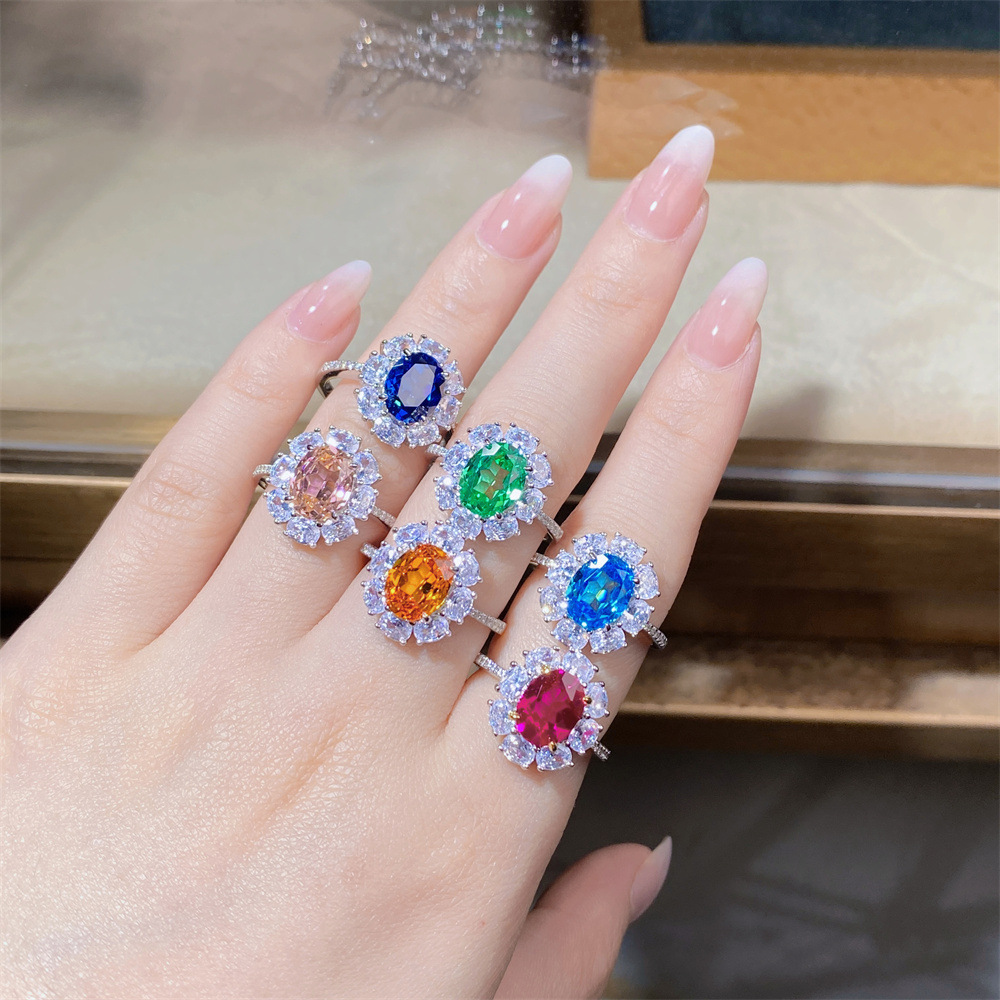 Paraiaba S925 sterling silver sunflower series high carbon diamond luxury full-diamond ring hot-sell elegant fashionable live streaming cross-border 3