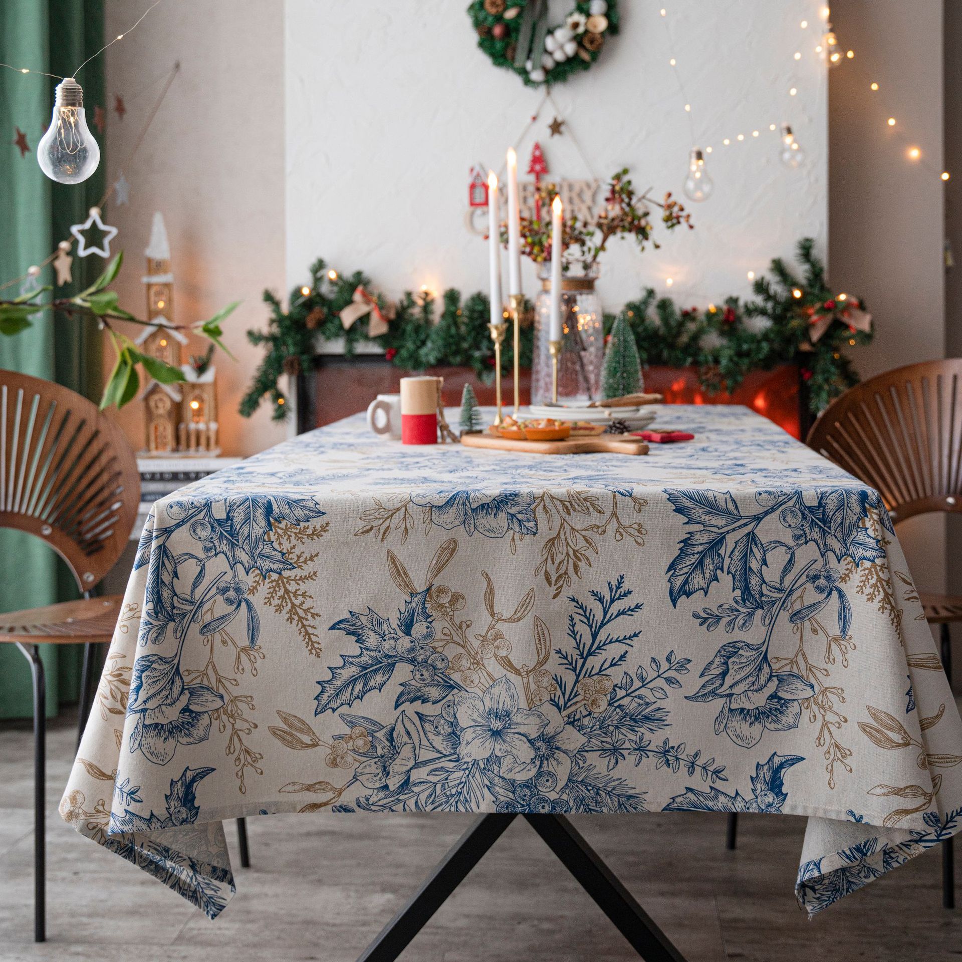B381 Tablecloth Green Leaf Sketch Tablecloth American Style Rectangular Fabric Factory Direct Supply