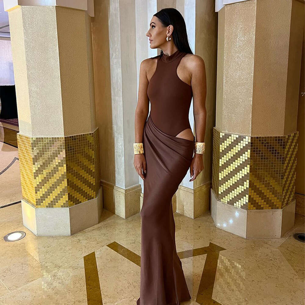 Backless Sexy Dress New Fashion Women S Fashionable Half Neck Sleeveless Slim Fit Patchwork Hollow Out Bodycon Dress Sexy Flowy Dresses