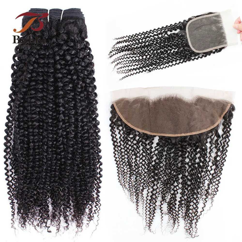 1 Bundle Kinky Curly Human Hair Weft Lace Closure Frontal 10-32 inch Natural Color Remy Hair Weave Extension Bobbi Collection S25526