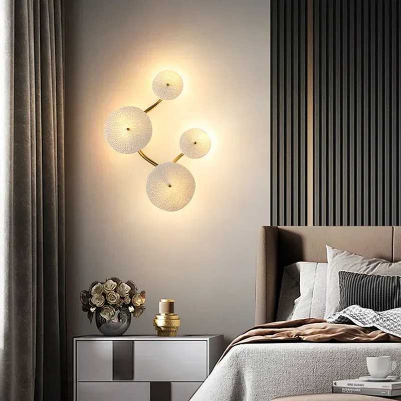 Lotus Petal Wall Lamp LED Round Ceramic Lamp For Living Room Background Bedroom Corridor Decoration Golden bedroom Wall sconceXJ250526