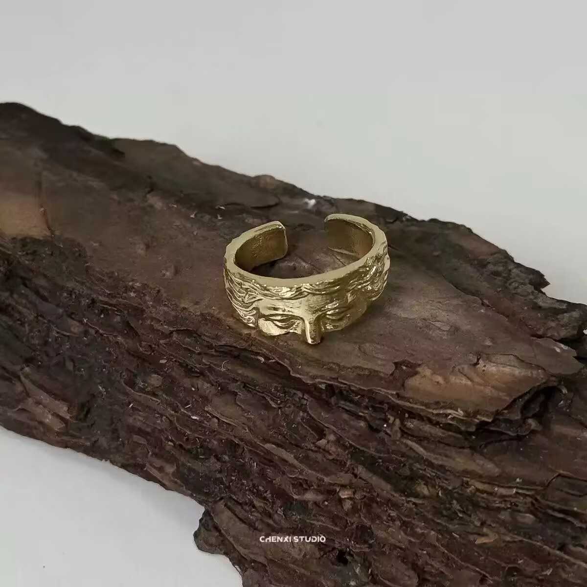 Vintage Gold Silver Color Jesus Half Face Open Ring for Men Women Retro Religious Belief Jewelry Pure Finger Rings Bands Gifts Z250407