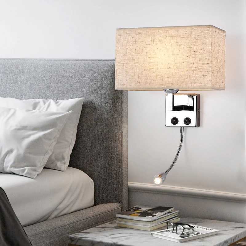 E27 Fabric Wall lamp with Switch LED Spotlight Reading Light Bedroom Study Equipment Hotel Bedhead Nordic Home Decoration LightXJ250526